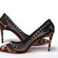 Christian Louboutin Brown Silver Leopard  Nappa And Mesh Studded High Heels Pumps