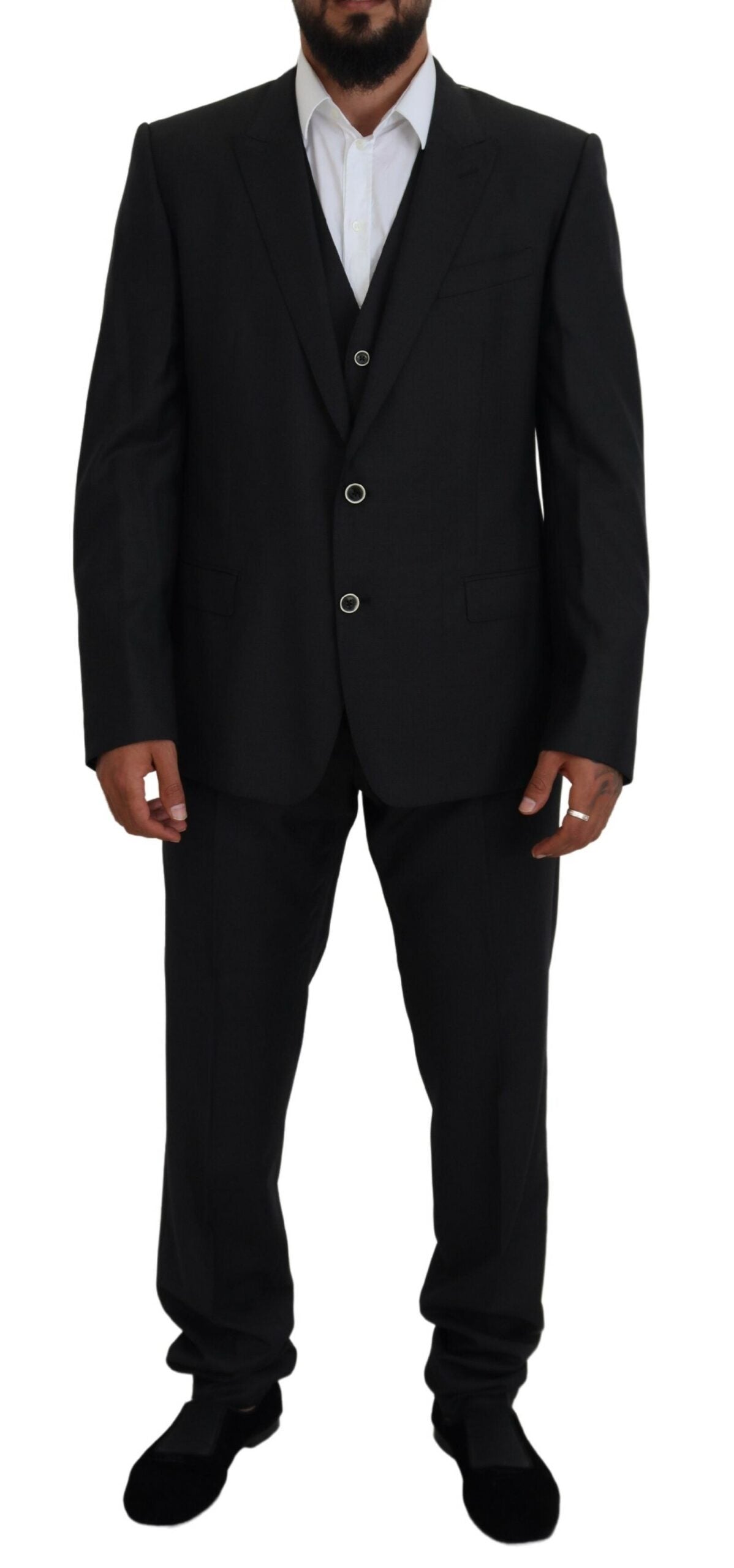 Dolce & Gabbana Elegant Black Wool Silk 3-Piece Martini Suit