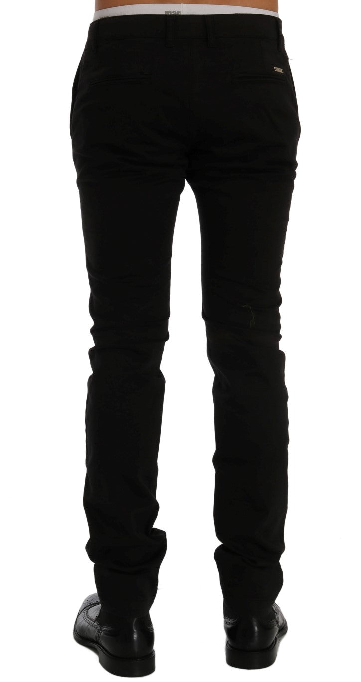 GF Ferre Elegant Slim Fit Black Cotton Trousers