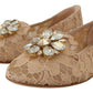 Dolce & Gabbana Elegant Beige Lace Vally Flats with Crystal Accent