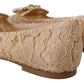 Dolce & Gabbana Elegant Beige Lace Vally Flats with Crystal Accent