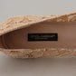 Dolce & Gabbana Elegant Beige Lace Vally Flats with Crystal Accent