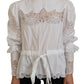 Dolce & Gabbana Elegant White Lace Trim Cotton Blouse