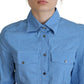 Ferre Elegant Blue Cotton Long Sleeve Polo Top