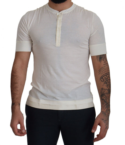 Dolce & Gabbana Elegant Off-White Silk Blend Crew Neck Tee