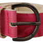 John Galliano Pink Leather Letter Logo Round Buckle Waist Belt