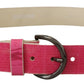 John Galliano Pink Leather Letter Logo Round Buckle Waist Belt