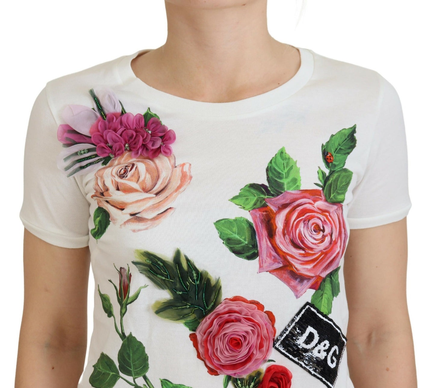 Dolce & Gabbana Elegant Multicolor Rose Print Cotton Tee