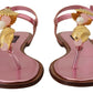 Dolce & Gabbana Chic Pink Leather Sandals with Exquisite Embellishment