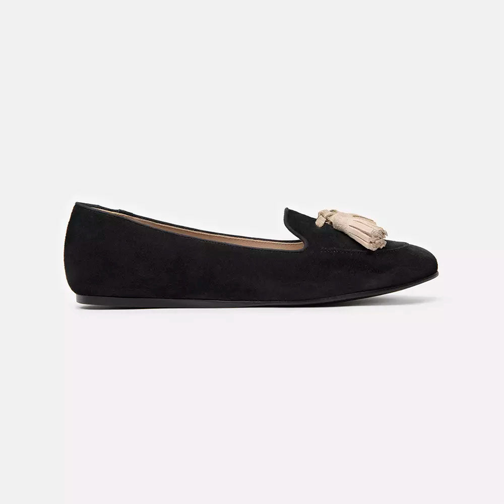 Charles Philip Elegant Black Suede Tassel Moccasins