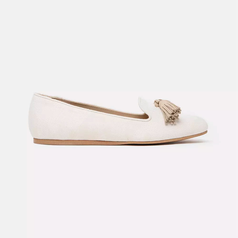 Charles Philip Elegant Beige Silk Tassel Loafers