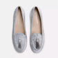 Charles Philip Elegant Silver Velvet Flats with Tassel Detail