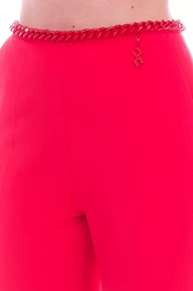 Elisabetta Franchi Chic Pink Crepe Trousers with Side Chain Detail