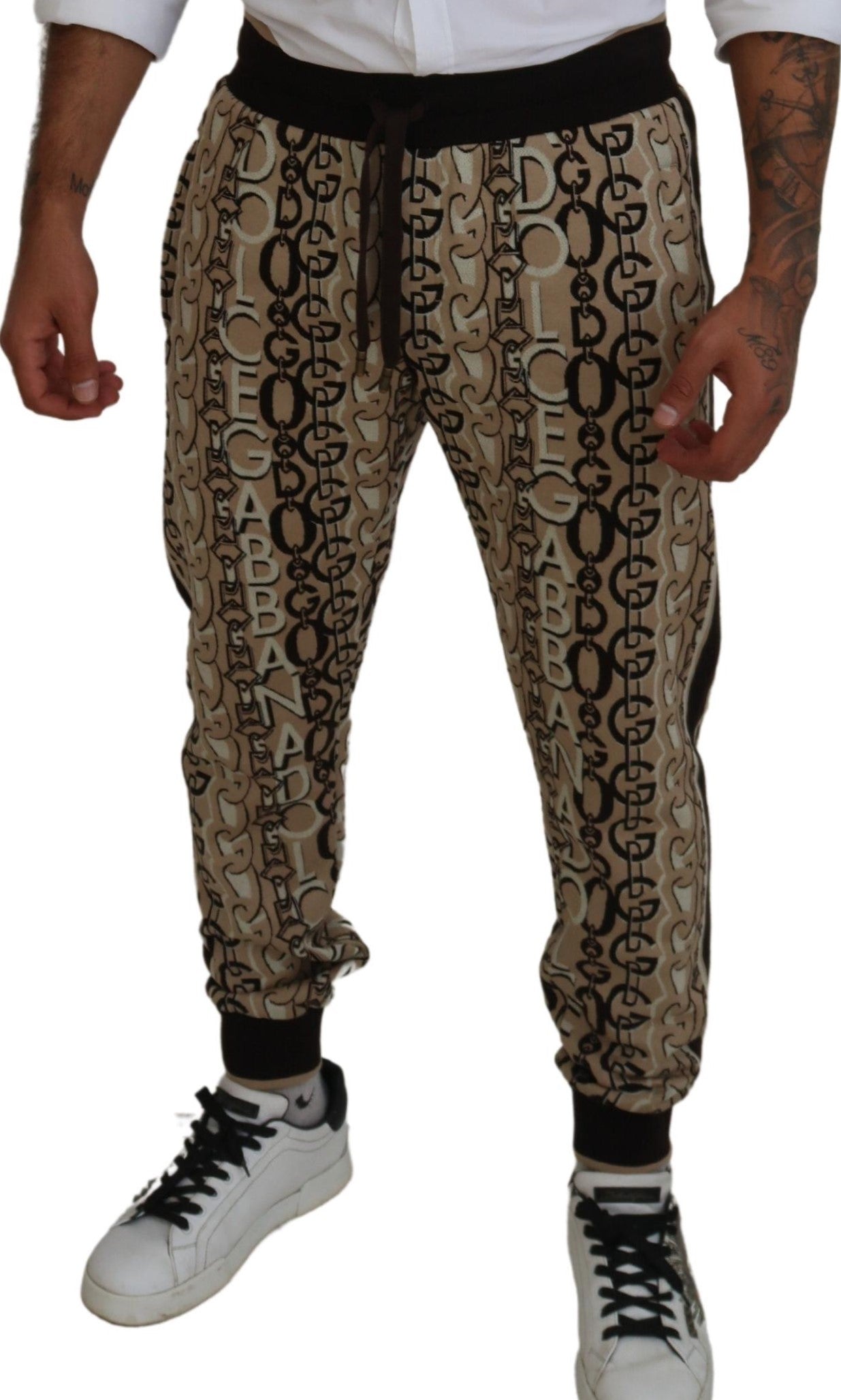 Dolce & Gabbana Elegant Beige Logo Jogger Pants