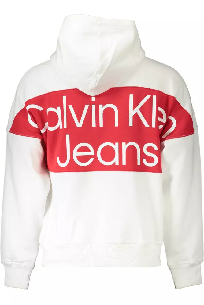 Calvin Klein Chic White Hooded Sweatshirt with Logo Print