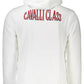 Cavalli Class Elegant White Hooded Sweatshirt with Embroidery Detail