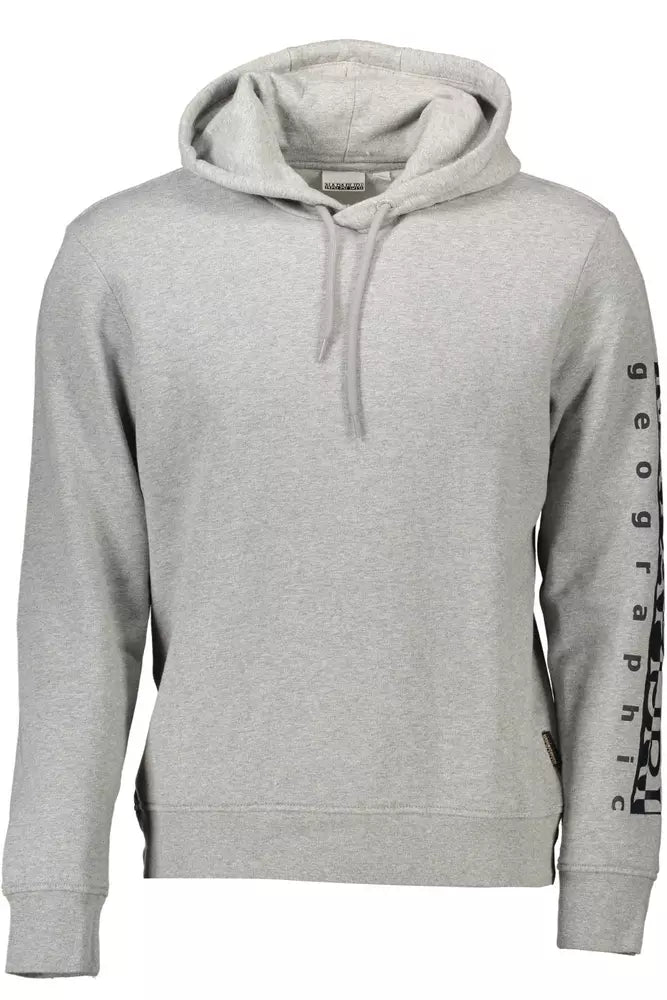 Napapijri Chic Gray Hooded Sweatshirt with Logo Detail