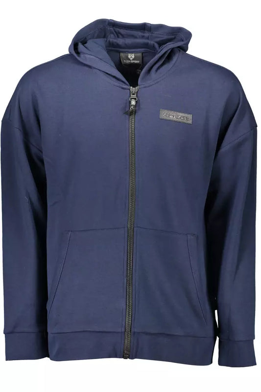 Plein Sport Sleek Blue Hooded Sweatshirt with Logo Detail