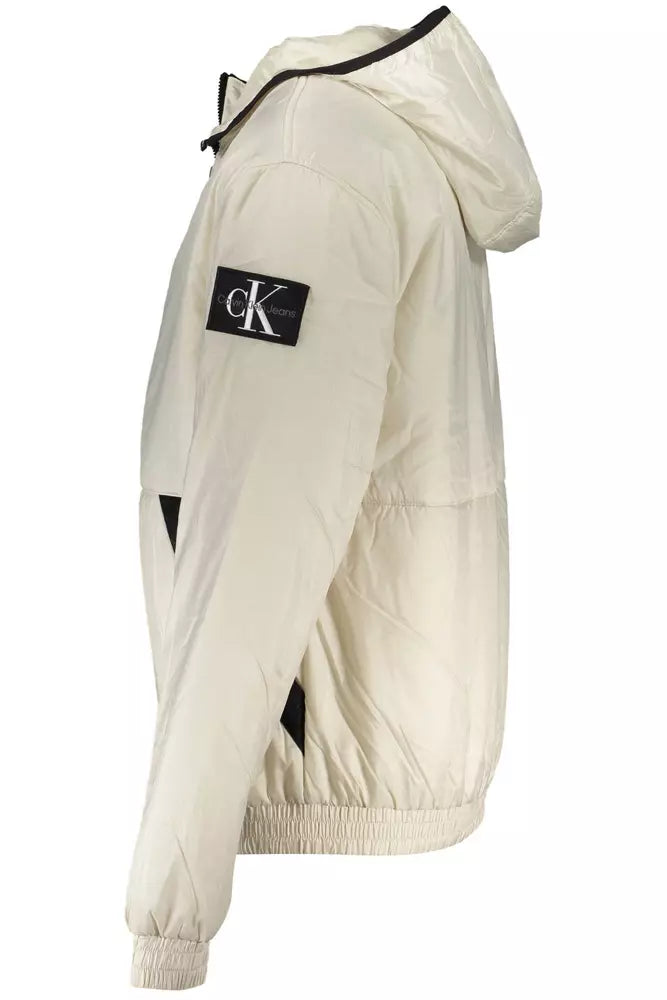 Calvin Klein Chic Beige Hooded Jacket with Contrasting Details