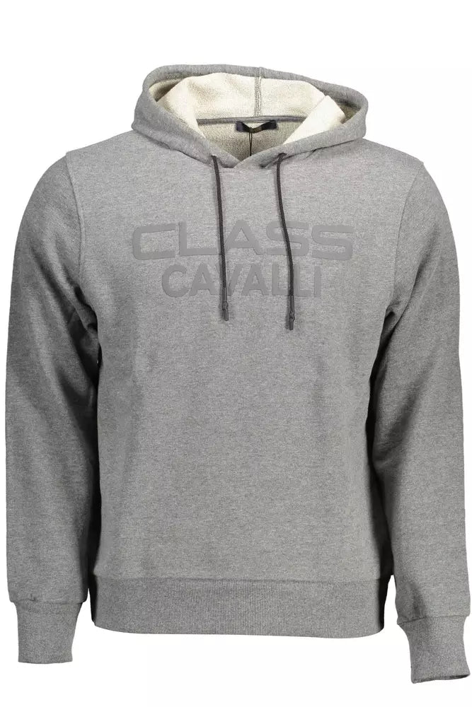 Cavalli Class Chic Gray Hooded Sweatshirt with Logo Print