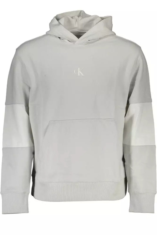 Calvin Klein Elegant Gray Hooded Sweatshirt with Contrasting Details