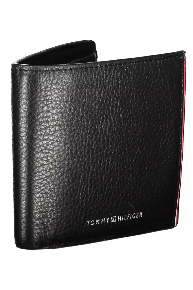 Tommy Hilfiger Sleek Black Leather Dual Compartment Wallet