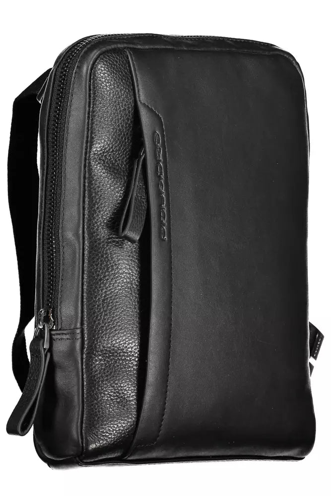 Piquadro Sleek Black Leather Shoulder Bag with Contrasting Details