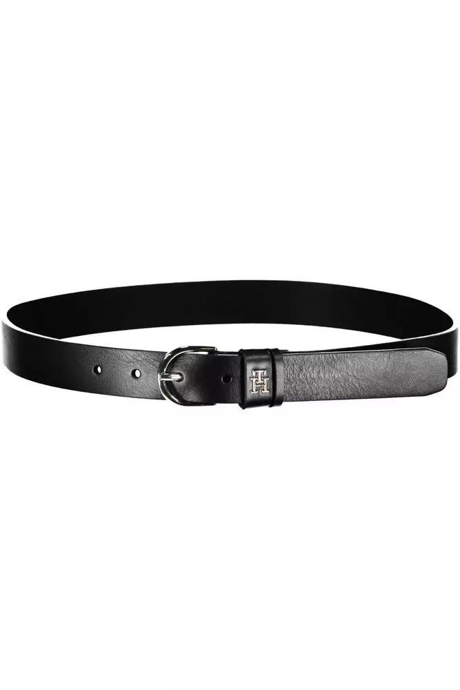 Tommy Hilfiger Elegant Black Leather Belt with Metal Buckle