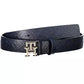 Tommy Hilfiger Elegant Blue Leather Belt with Metal Accents