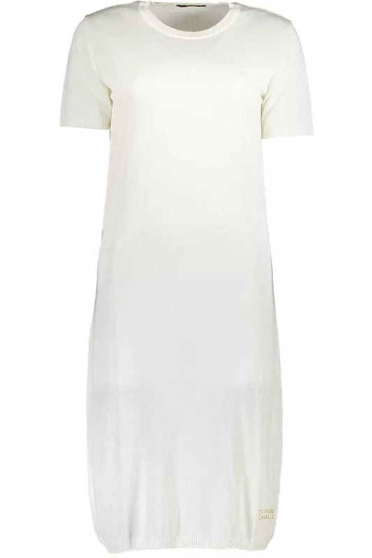 Cavalli Class Chic White Embroidered Short Dress