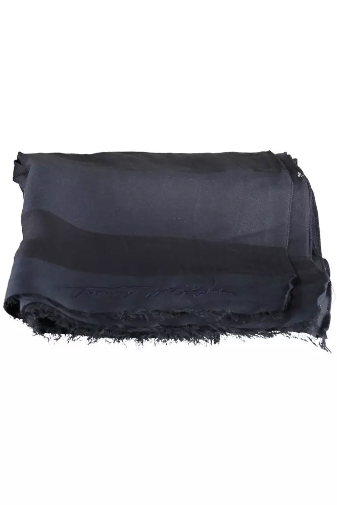 Tommy Hilfiger Elegant Blue Cotton-Modal Scarf with Contrasting Details