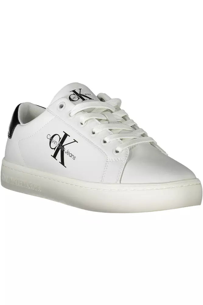 Calvin Klein Chic White Lace-Up Sneakers with Contrasting Details