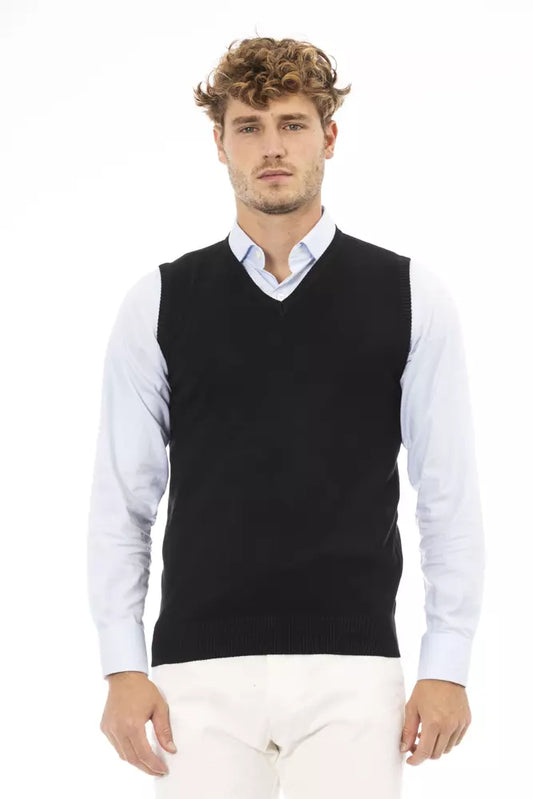 Alpha Studio Black Viscose Men Vest