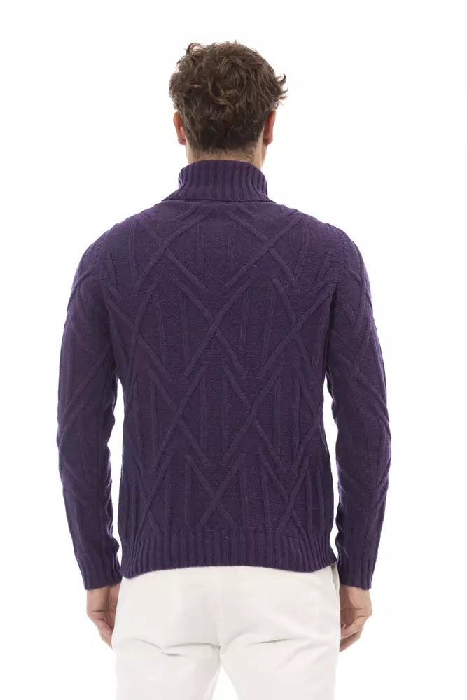 Alpha Studio Purple Merino Wool Men Sweater