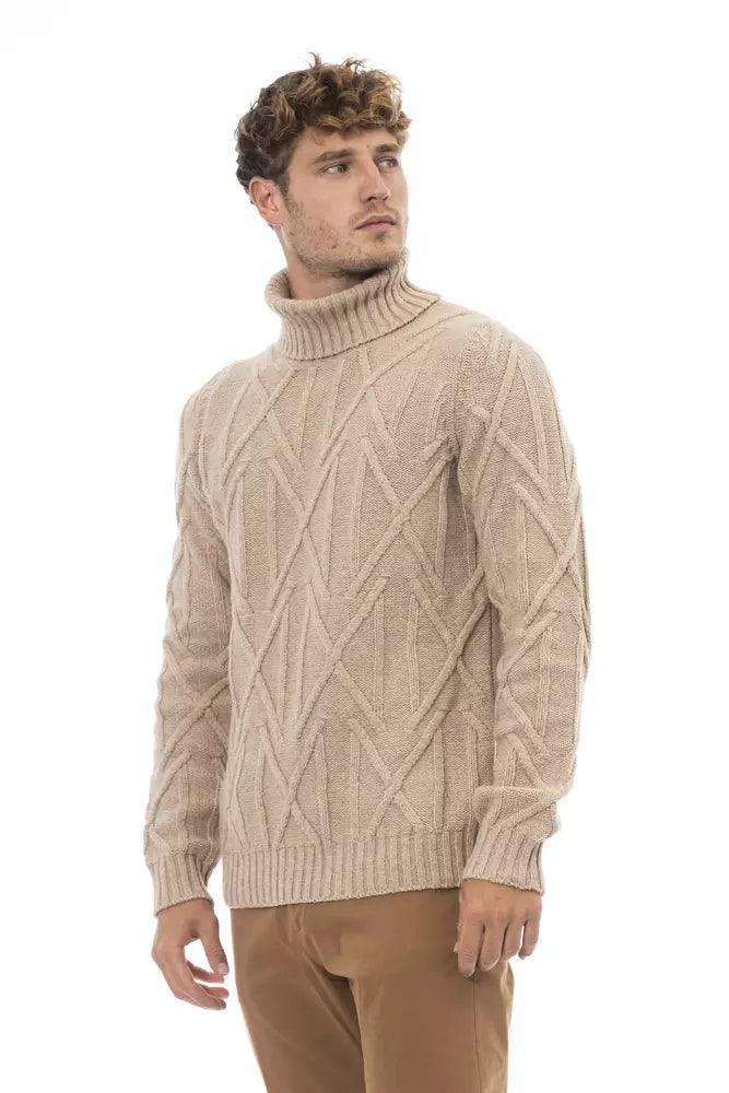 Alpha Studio Beige Merino Wool Men Sweater