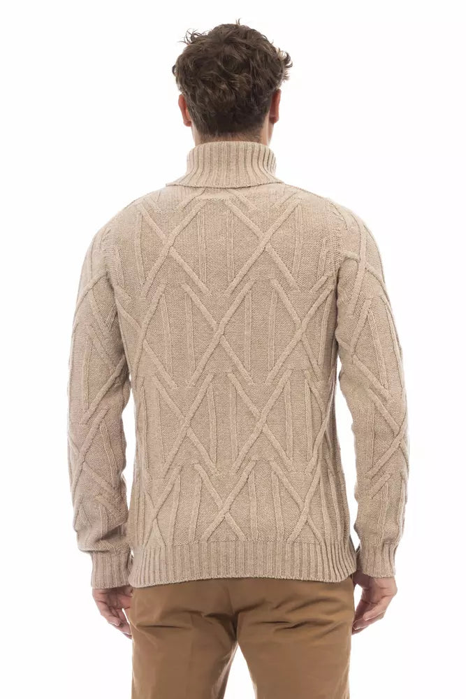 Alpha Studio Beige Merino Wool Men Sweater