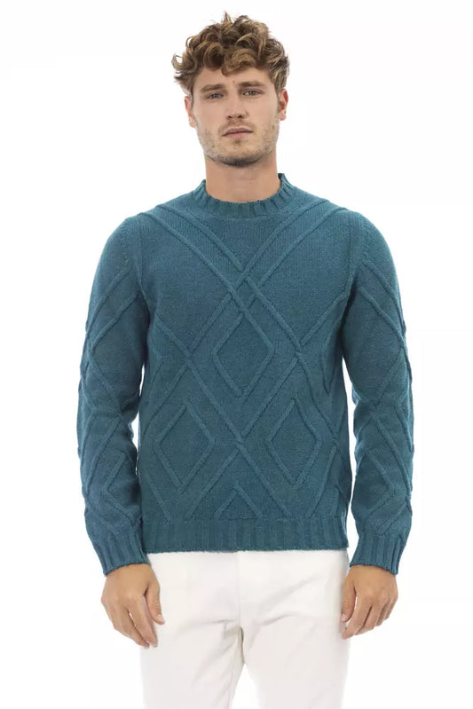 Alpha Studio Teal Merino Wool Men Sweater