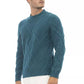 Alpha Studio Teal Merino Wool Men Sweater