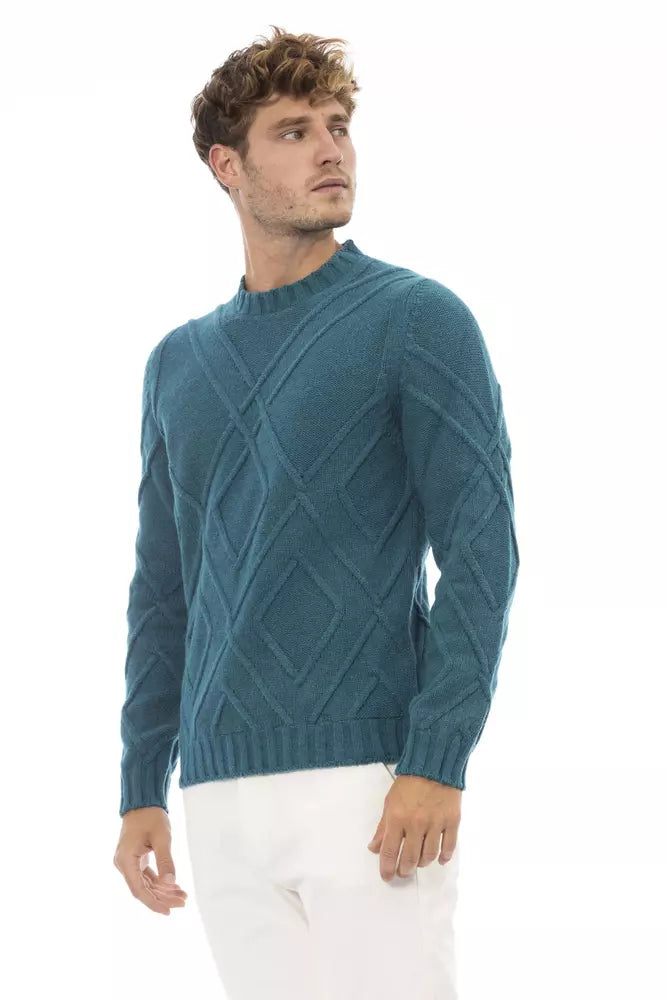 Alpha Studio Teal Merino Wool Men Sweater