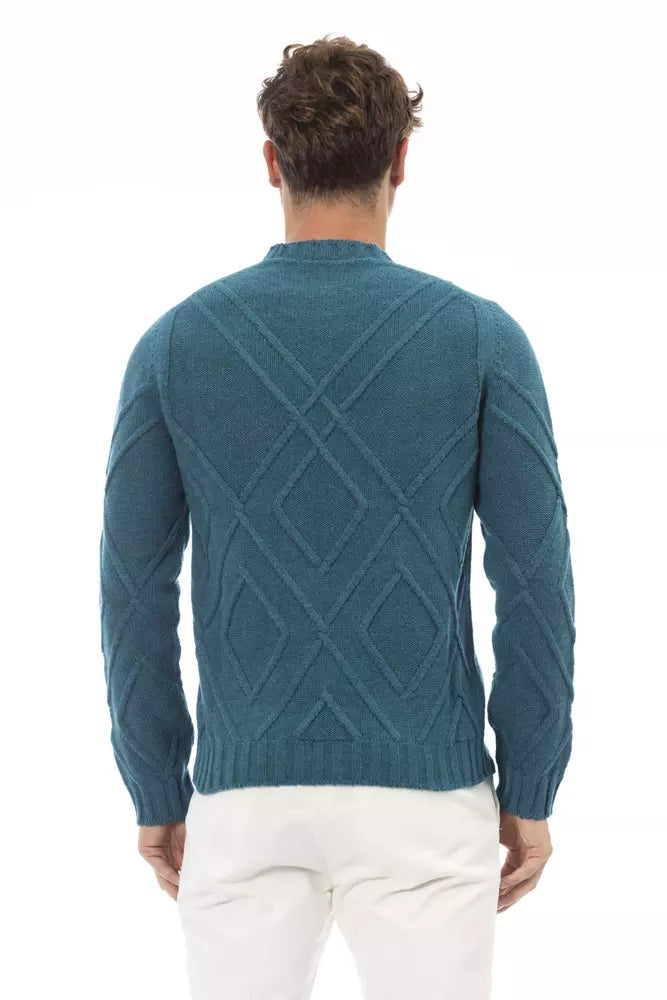 Alpha Studio Teal Merino Wool Men Sweater