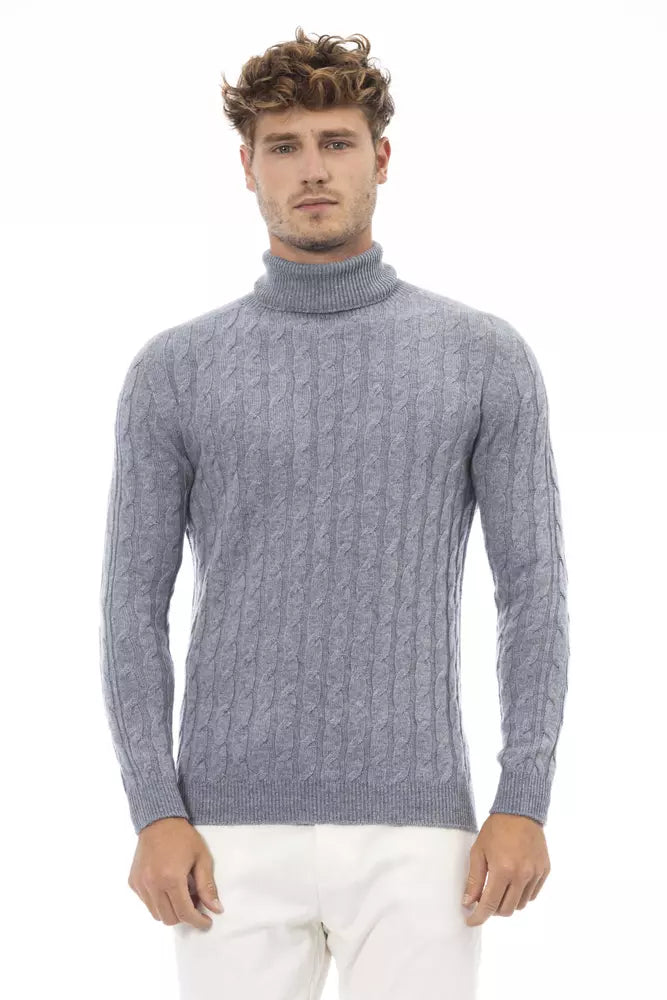 Alpha Studio Light Blue Wool Men Sweater