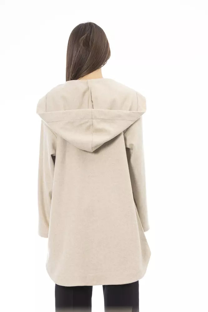 Alpha Studio Beige Wool Women Sweater with Hood