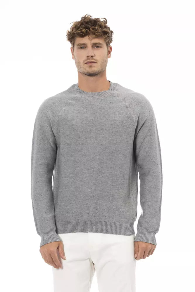 Alpha Studio Gray Cotton Men Sweater