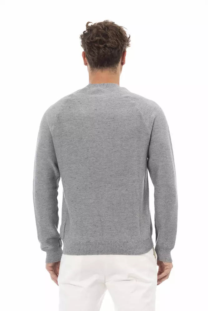 Alpha Studio Gray Cotton Men Sweater