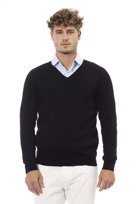 Alpha Studio Black Viscose Men Sweater