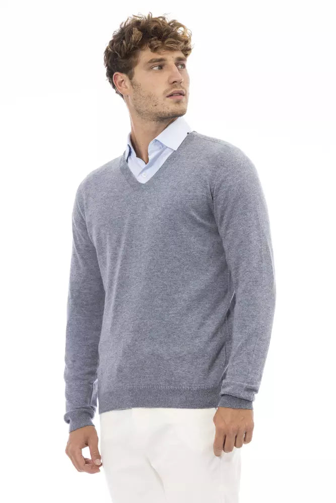 Alpha Studio Light Blue Wool Men Sweater