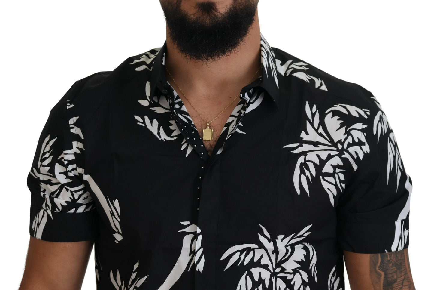 Dolce & Gabbana Elegant Black Palm Tree Print Casual Shirt