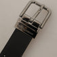 Dolce & Gabbana Black Calf Leather Perforated Metal Buckle Belt