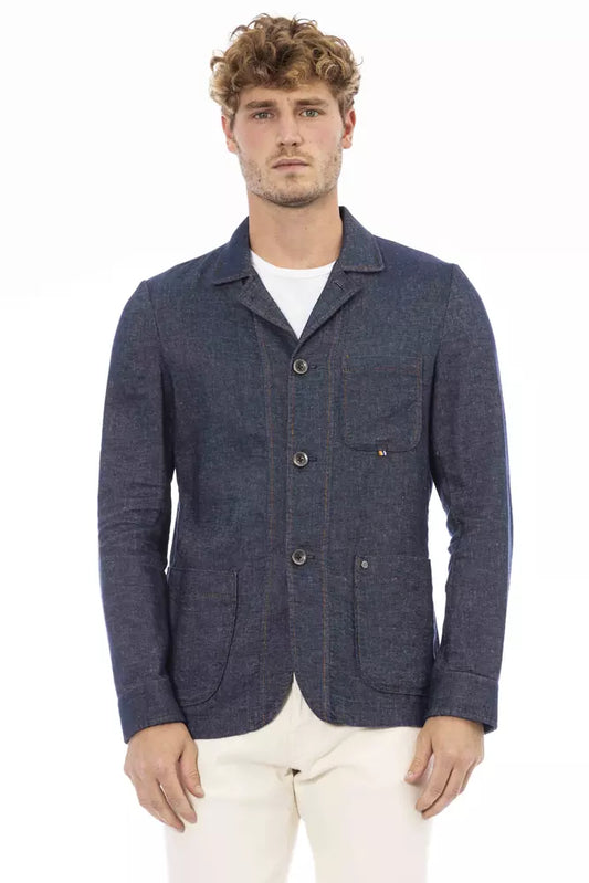 Distretto12 Blue Linen Men Blazer