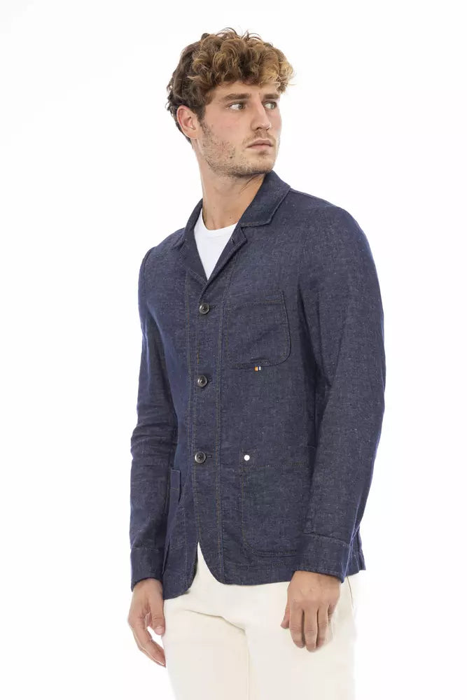 Distretto12 Blue Linen Men Blazer